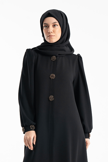 Broşlu Tam Boy Siyah Ferace - 4