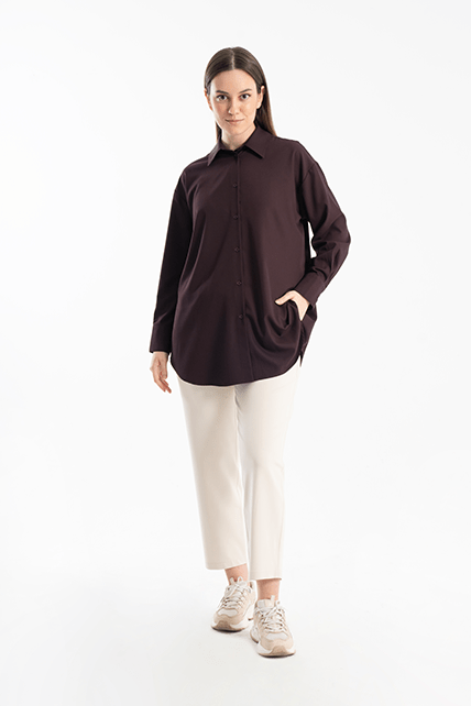 Derin Koyu Bordo Oversize Gömlek - 1