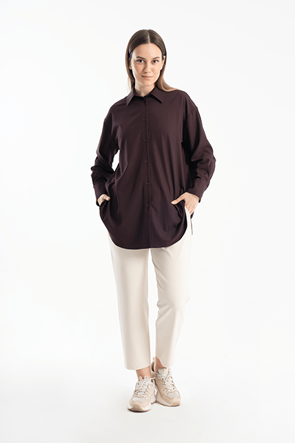 Derin Koyu Bordo Oversize Gömlek - 2