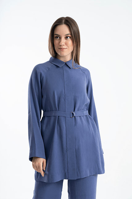 Reglan Kesim Gizli Düğmeli Kumaş Kemerli Yumuşak Dokulu Mor İkili Takım - 1