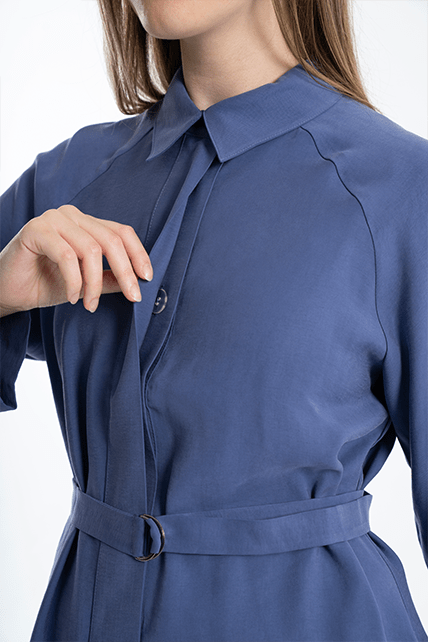 Reglan Kesim Gizli Düğmeli Kumaş Kemerli Yumuşak Dokulu Mor İkili Takım - 2