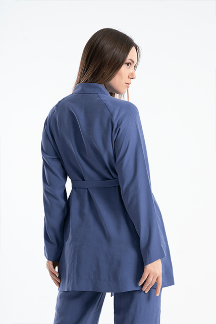 Reglan Kesim Gizli Düğmeli Kumaş Kemerli Yumuşak Dokulu Mor İkili Takım - 3