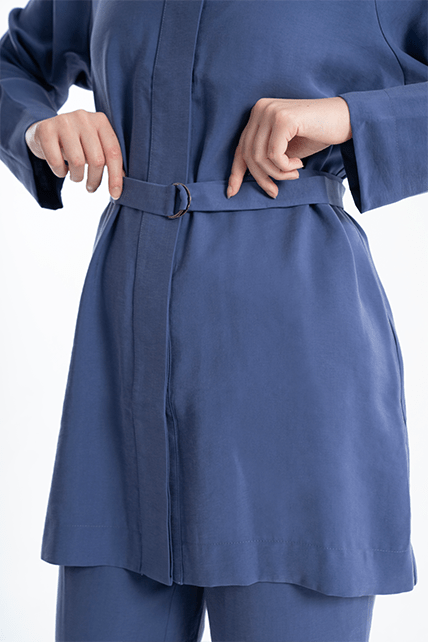 Reglan Kesim Gizli Düğmeli Kumaş Kemerli Yumuşak Dokulu Mor İkili Takım - 5