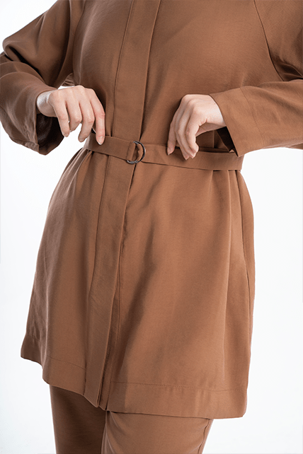 Reglan Kesim Gizli Düğmeli Kumaş Kemerli Yumuşak Dokulu Vizon İkili Takım - 2