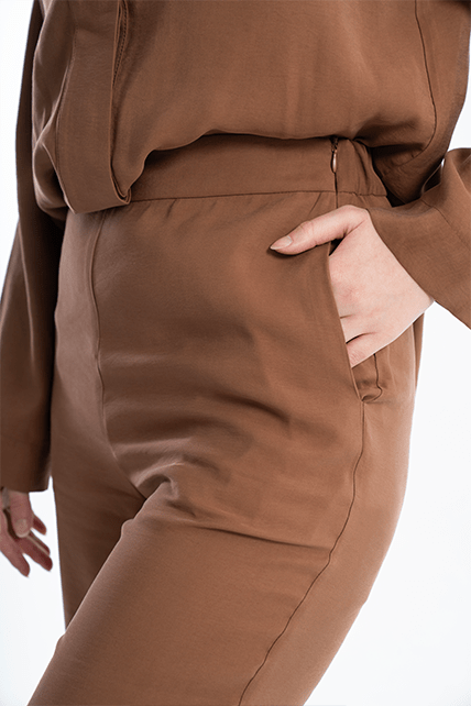 Reglan Kesim Gizli Düğmeli Kumaş Kemerli Yumuşak Dokulu Vizon İkili Takım - 3